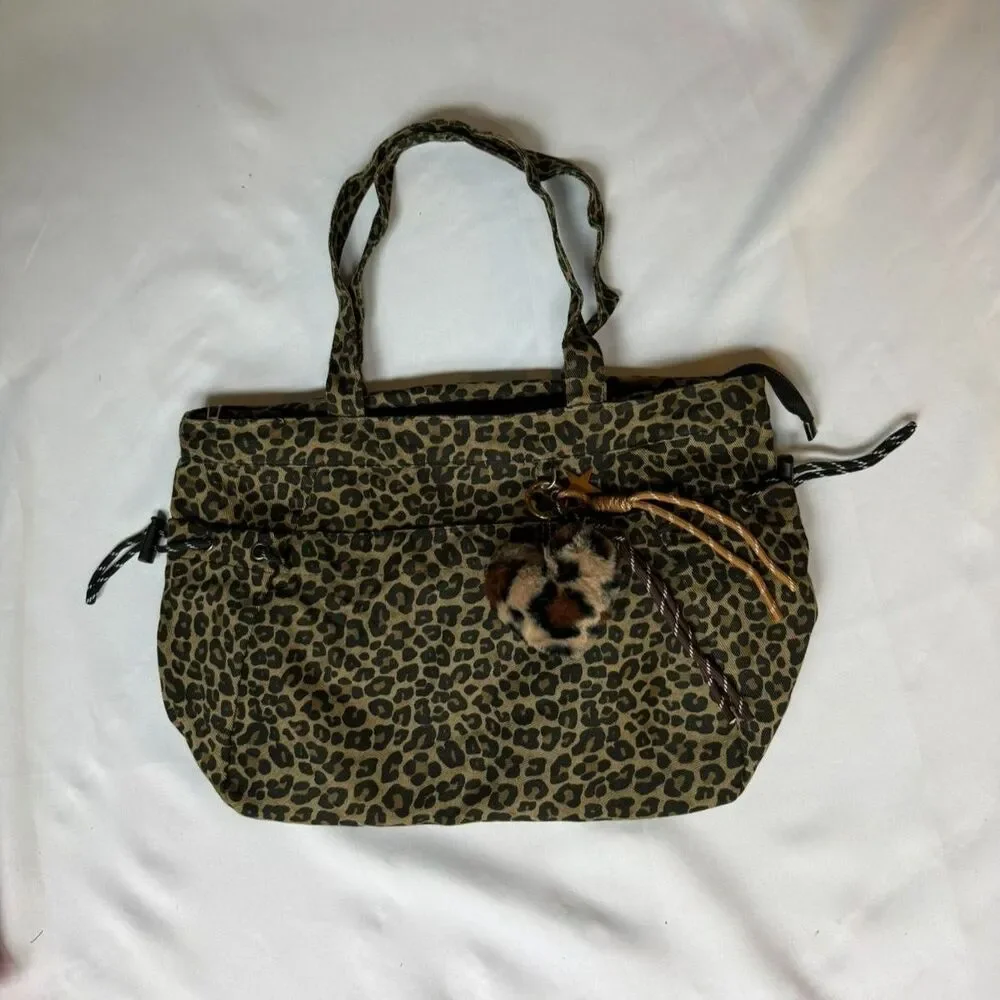 Large Leopard Print Tote Bag w/ Plush Keychain Pendant